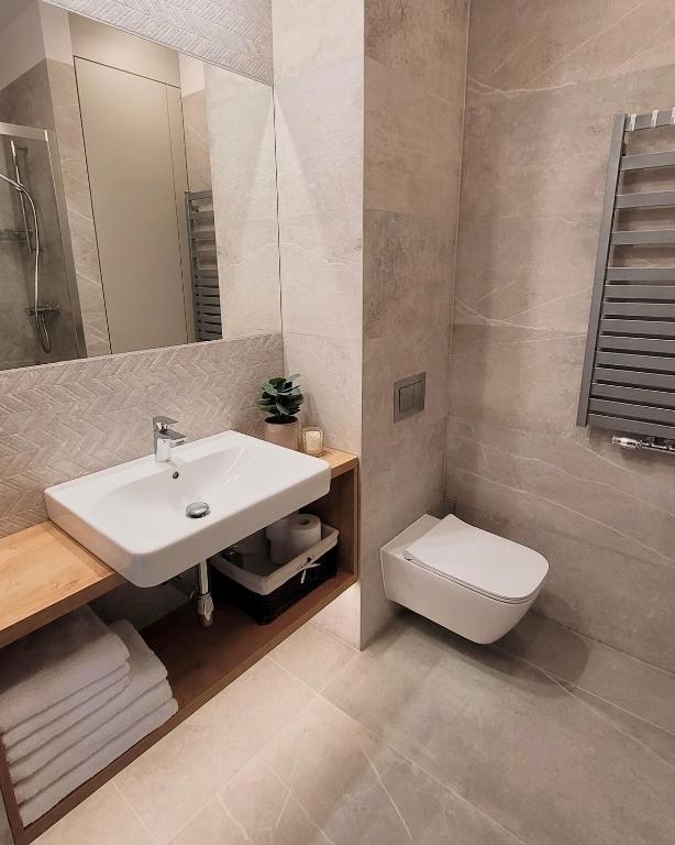 Kúpeľňa v ubytovaní Pine Point Apartament with terrace, shared pool, tennis court