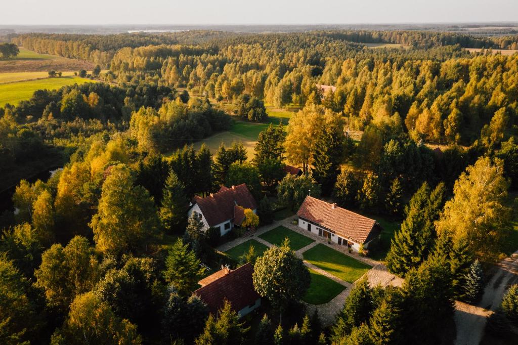 an aerial view of a house in a forest at Prywatna Wieś in Mörken