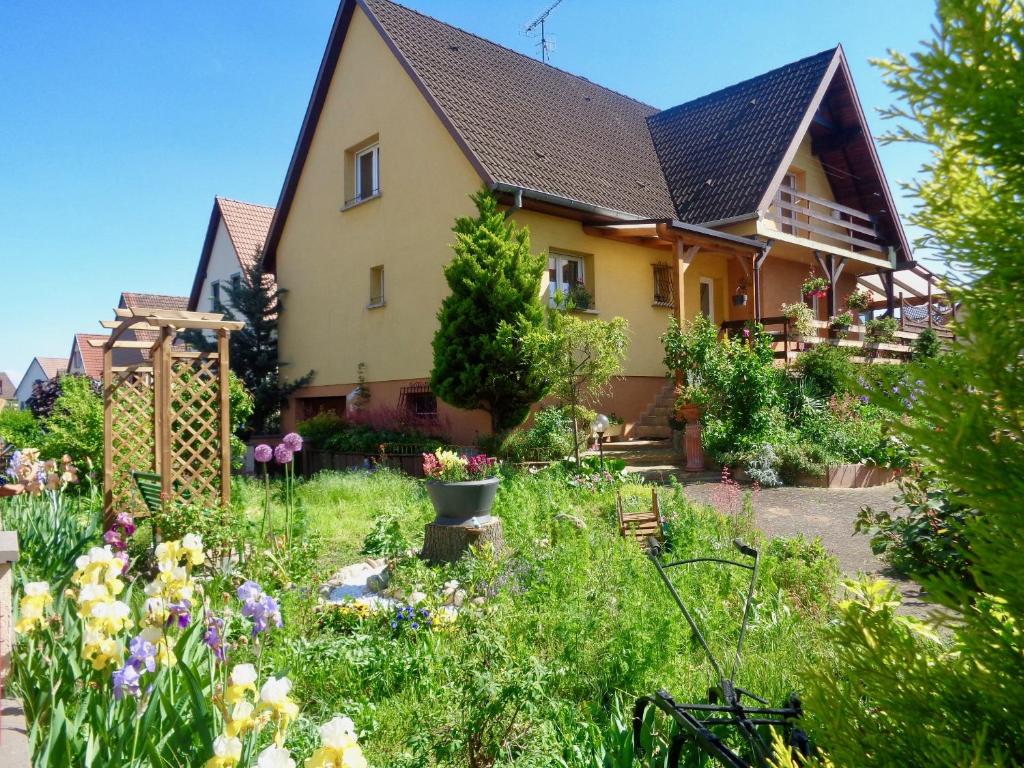 uma casa com um jardim em frente em les lilas em Ammerschwihr