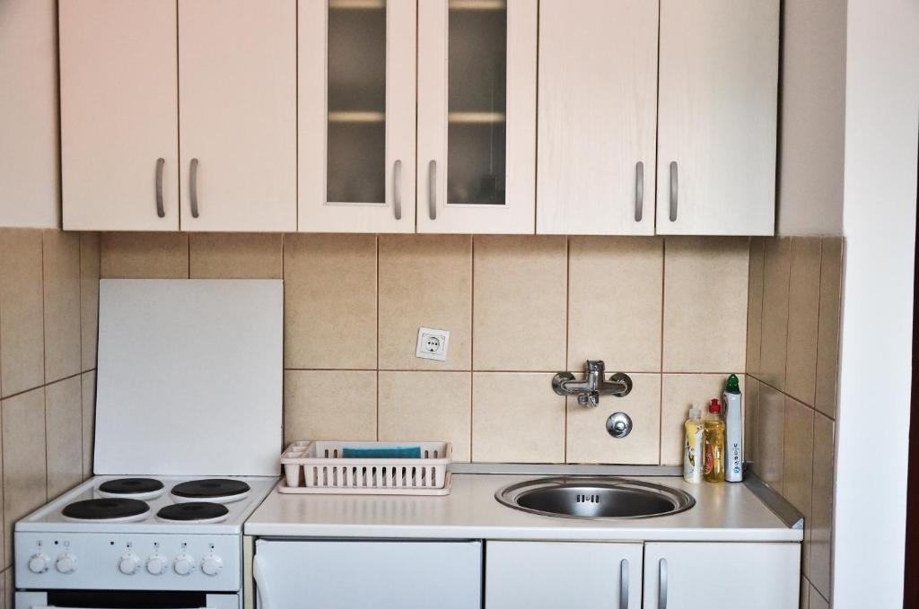 Kuchyň nebo kuchyňský kout v ubytování Helena Apartments