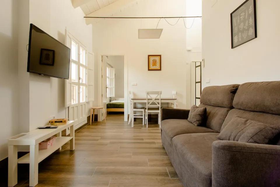 ein Wohnzimmer mit einem Sofa und einem Tisch in der Unterkunft Increíble Apto 3º San Miguel CentroCatedral+Parking+Wifi in Granada