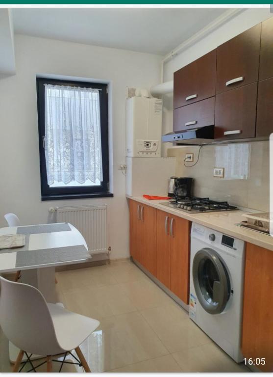 una cucina con lavatrice e finestra di Studio Camy a Mamaia Nord - Năvodari