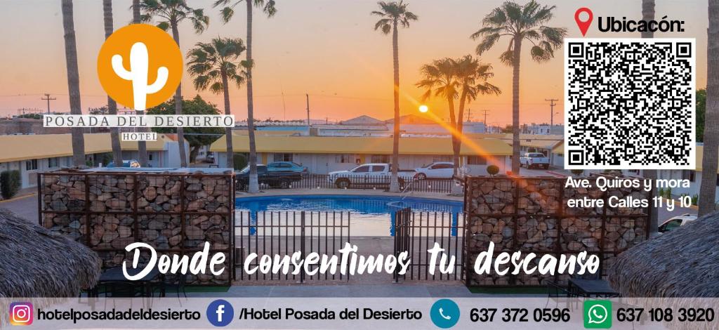 a flyer for a resort with a swimming pool at HOTEL POSADA DEL DESIERTO in Heroica Caborca