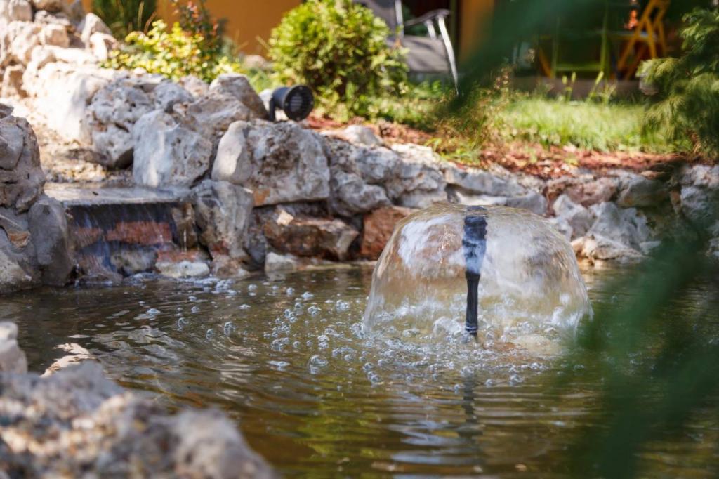 a water fountain in the middle of a pond at Villa M in Vinci