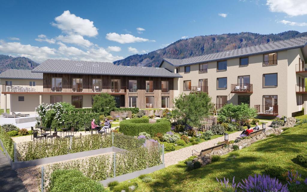 a rendering of the courtyard of a building at Auberge d'Aillon et d'Ailleurs in Aillon-le-Jeune