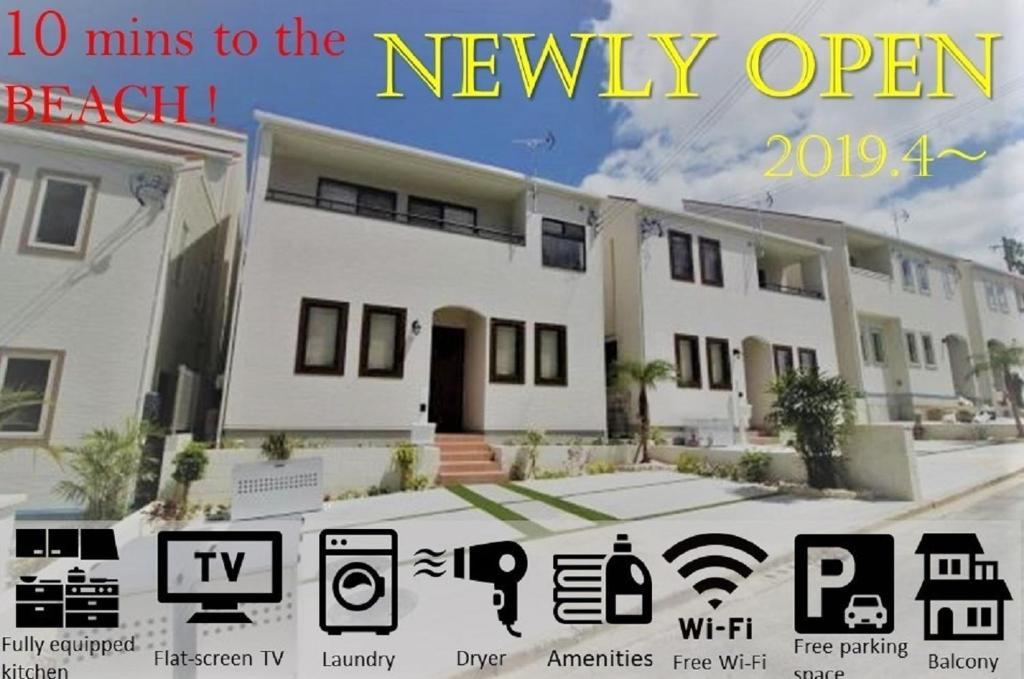 een advertentie voor een nieuw open huis bij HOPE VILLA Onna-son - Vacation STAY 52846 in Inbu
