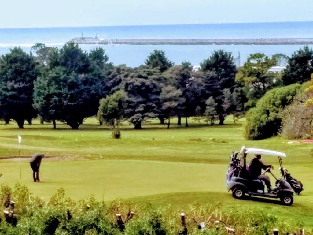 a golf cart on a green with a person playing golf at VISTAS DEL GOLF in Mar del Plata