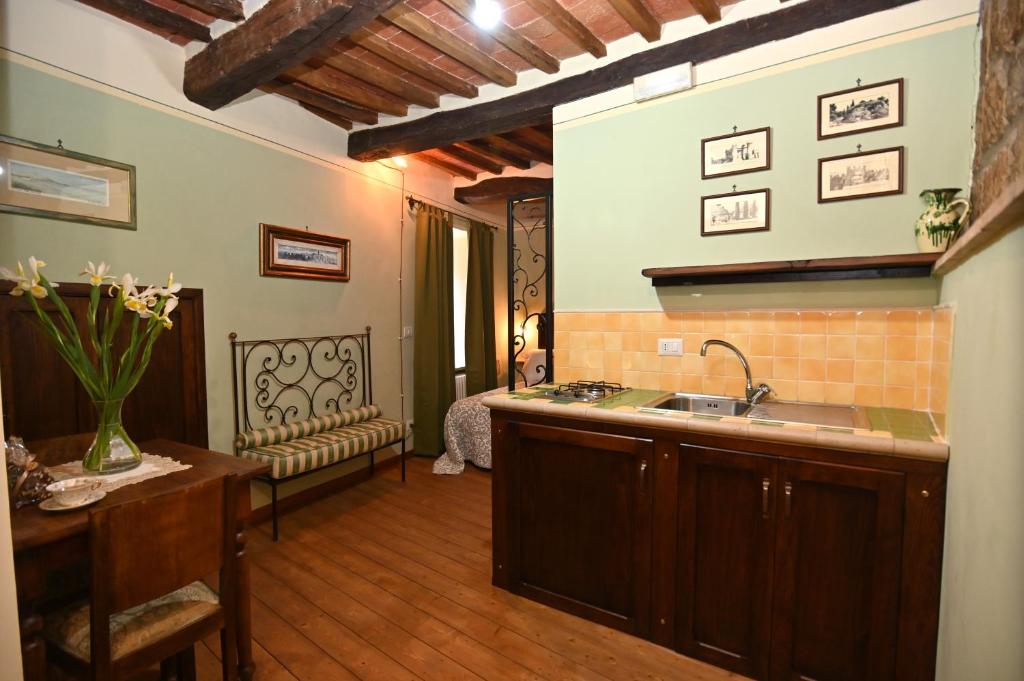 eine Küche mit einer Spüle und einer Arbeitsplatte in der Unterkunft il Cantuccio in Pitigliano
