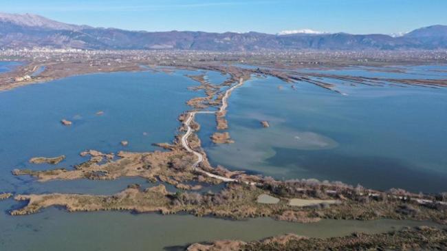 an aerial view of a large body of water at Hotel MARIO, Shengjin in Shëngjin
