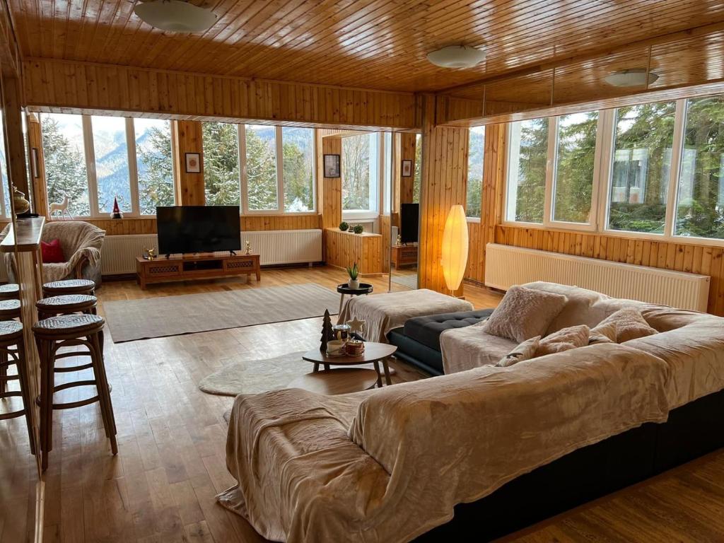 a living room with a couch and a tv at BSG Villa - Sinaia in Sinaia