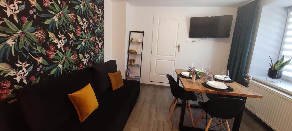 Televízia a/alebo spoločenská miestnosť v ubytovaní Apartamenty Pod Uwalonym Dębem