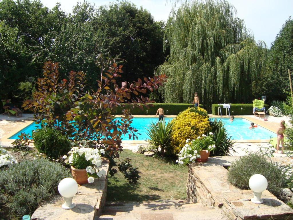 une piscine dans un jardin avec des plantes dans l'établissement El Camino, à Flavin