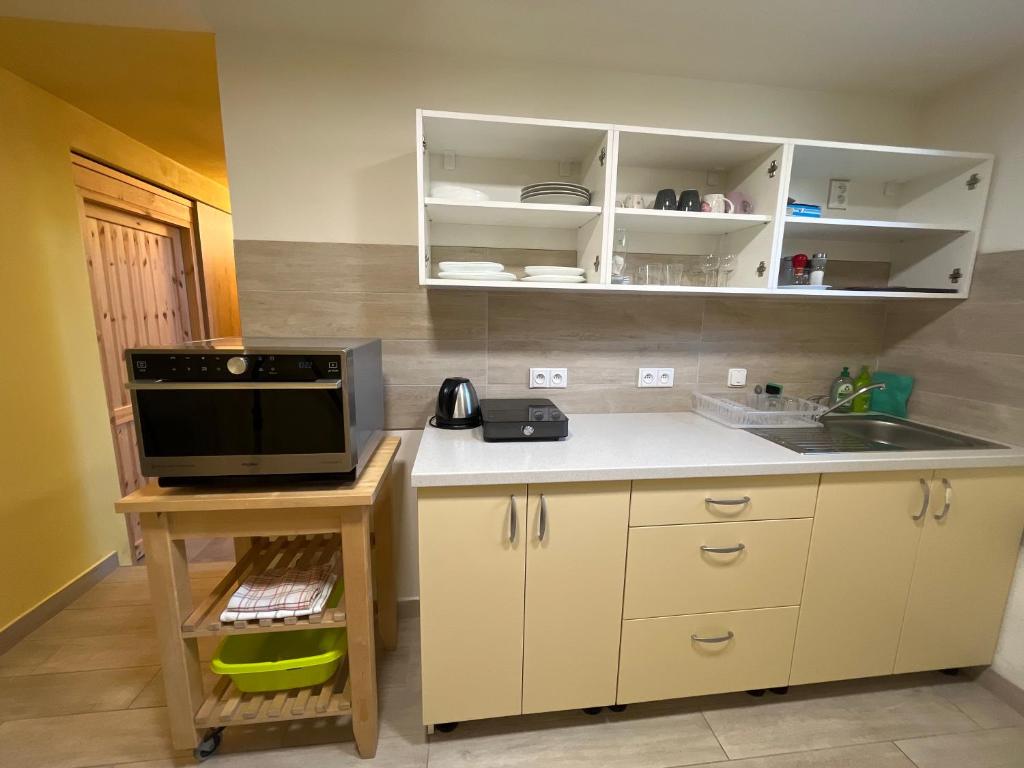 Kuchyň nebo kuchyňský kout v ubytování Apartmány LETO