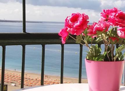 a pink vase with pink flowers sitting on a table at Vistasalsol Tenerife in Arona