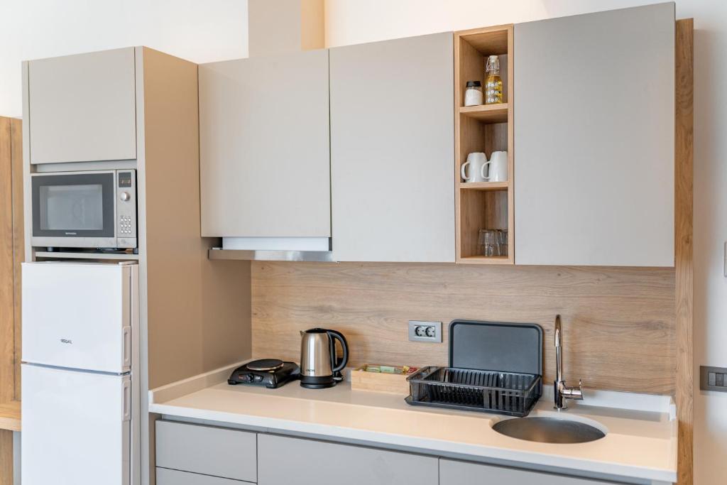 Kuchyň nebo kuchyňský kout v ubytování New Safir Apart Hotel