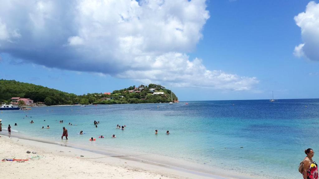 um grupo de pessoas na água em uma praia em Appartement d'une chambre avec jardin et wifi a Les Trois Ilets a 1 km de la plage em Les Trois-Îlets