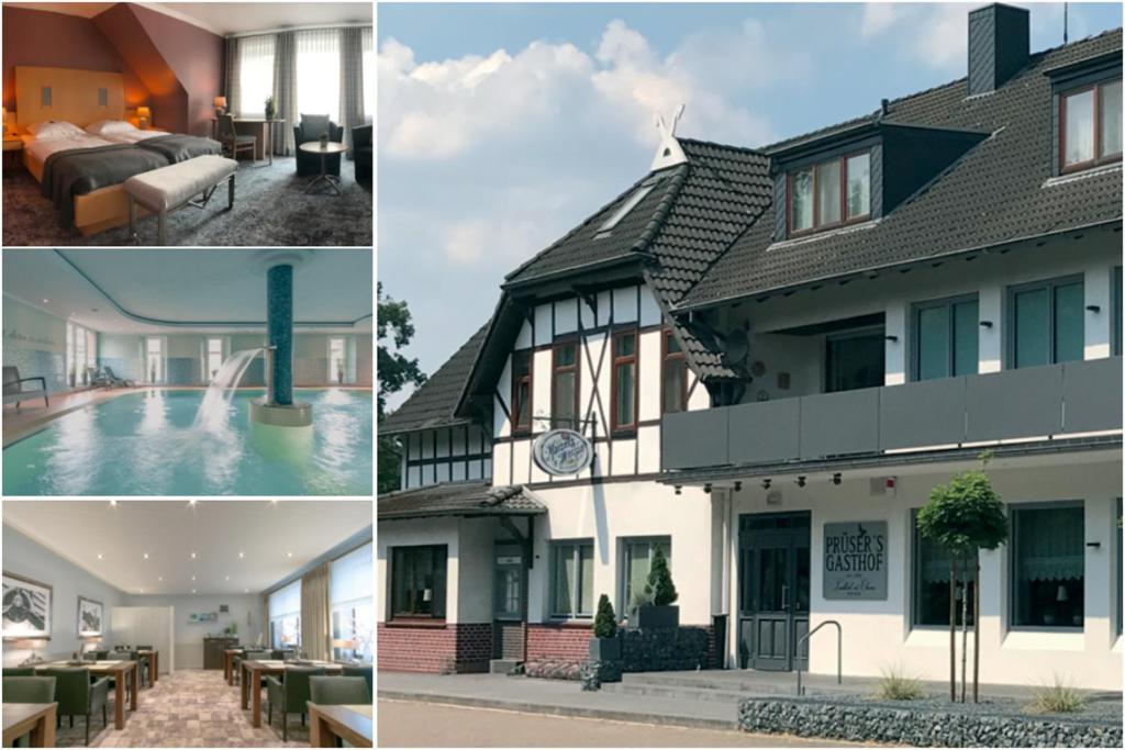 eine Collage mit drei Bildern eines Hauses in der Unterkunft Hotel & Restaurant Prüser´s Gasthof in Hellwege
