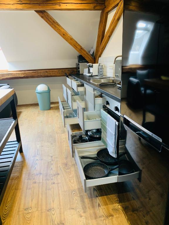 Kuchyň nebo kuchyňský kout v ubytování Studio-Apartments Boulevard
