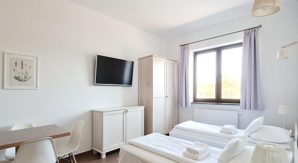 Posteľ alebo postele v izbe v ubytovaní Apartamenty Sasinówka