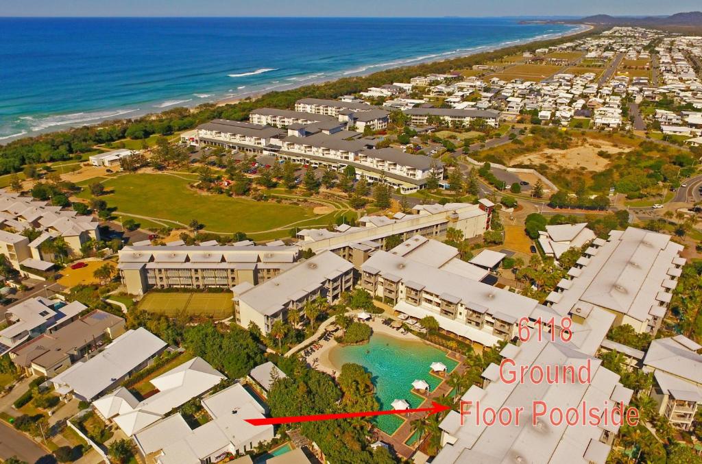 an aerial view of a resort next to the ocean at Peppers Salt Resort & Spa - Lagoon pool access 2 br spa suite in Kingscliff
