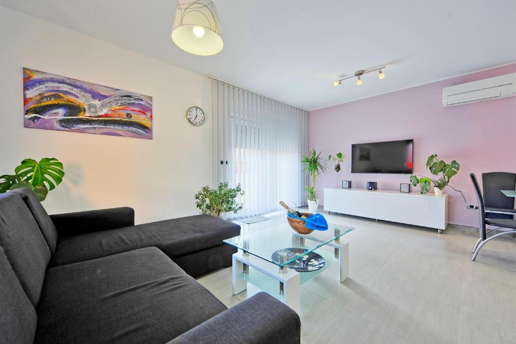 Telewizja i/lub zestaw kina domowego w obiekcie Villa with private pool in village Jadreški