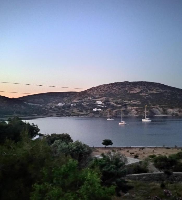 a view of a lake with boats in the water at Glaros Studios Agriolivadi Patmos in Patmos