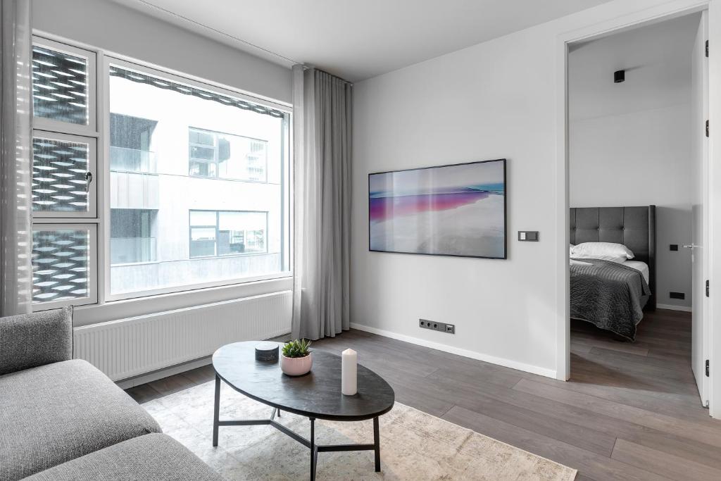 TV a/nebo společenská místnost v ubytování Modern Apt in Central Reykjavík