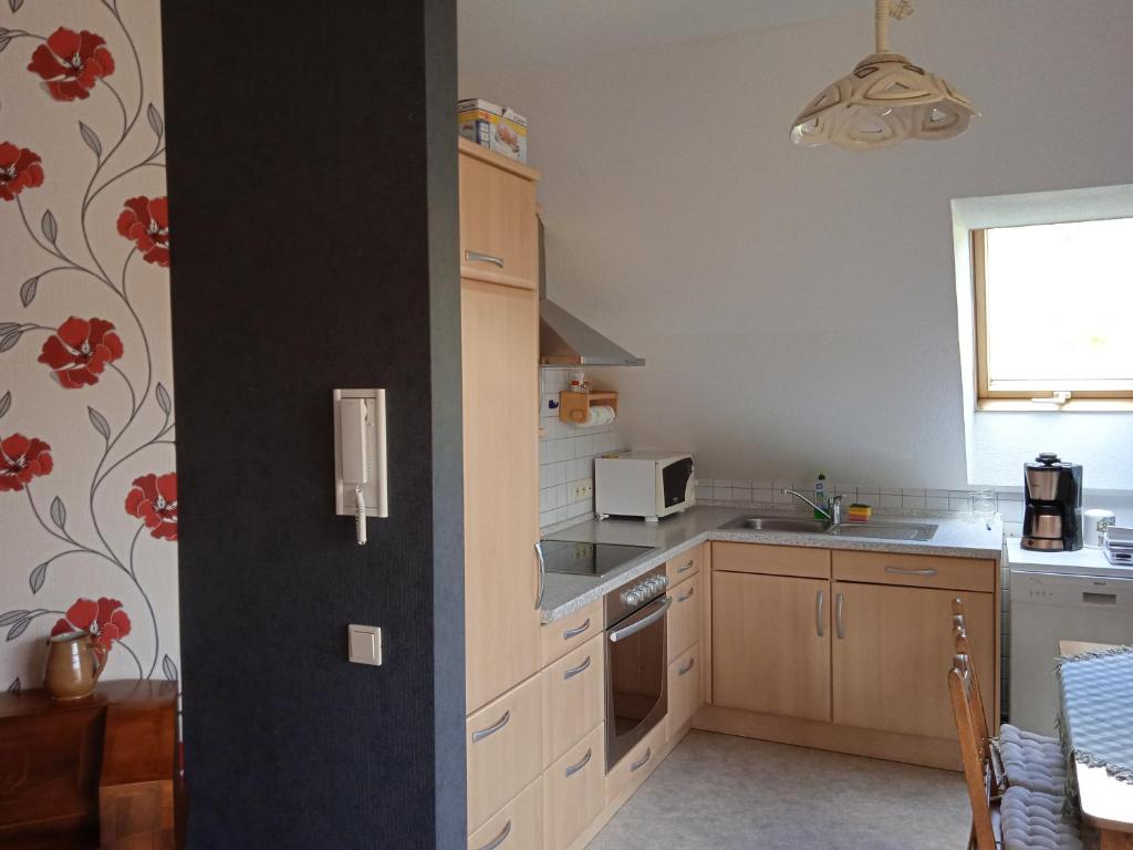 Kuchyň nebo kuchyňský kout v ubytování Ferienwohnung kaub