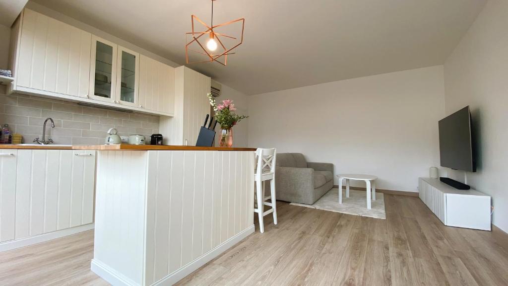 Televízia a/alebo spoločenská miestnosť v ubytovaní T2 Bricka La Terrasse de la plage, Moderne, équipé, Lumineux