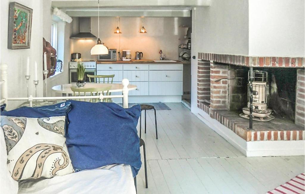 - un salon avec un canapé et une cheminée dans l'établissement Amazing Apartment In R With Kitchen, à Råå 