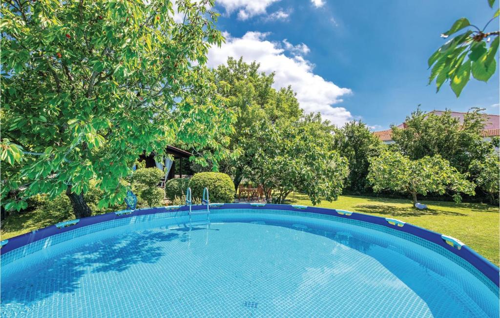 a large swimming pool in a yard with trees at Cozy Home In Smrika With House A Panoramic View in Šmrika