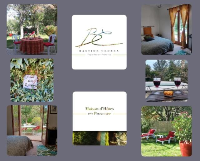 un collage de fotos de una habitación con una mesa en Suite avec jardin entre Aix en Provence, Luberon et Verdon, en Peyrolles-en-Provence