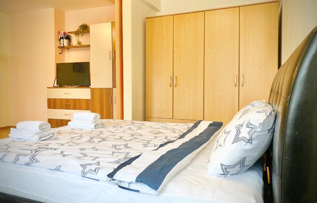 Postel nebo postele na pokoji v ubytování Sunny Central Apartment with TV & Wi-Fi