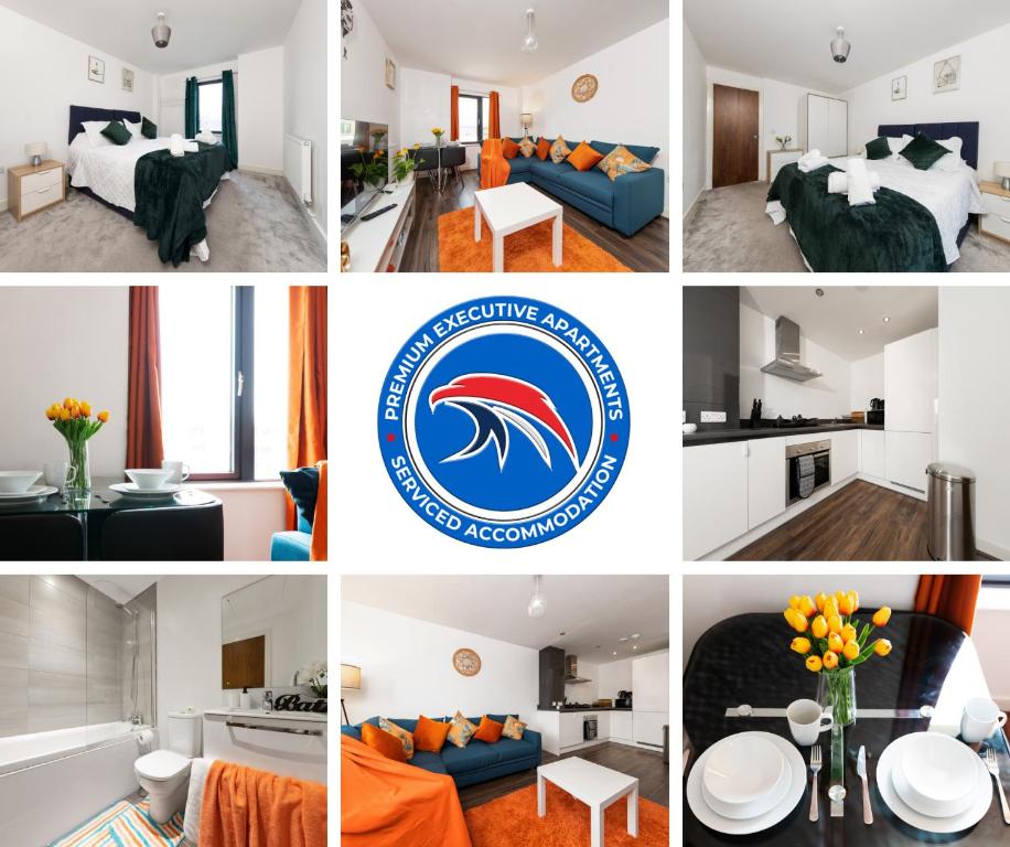 a collage of photos of a hotel room at 40 Percent OFF - Long Stays - City Centre - Close to Bullring - Suitable for Business, Families, Relocations and Leisure - EastGate l Free WiFi I in Birmingham