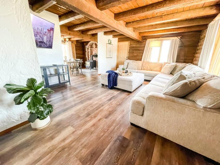 a living room with a couch and a table at Private Mountain Cabin! King Bed 8 Acres Game Rm in Eastonville