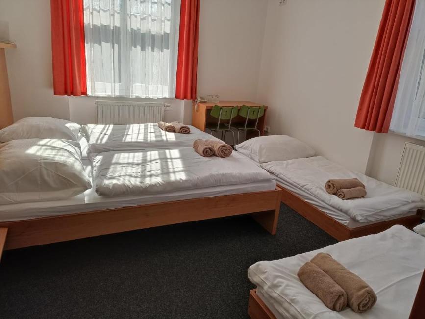 Łóżko lub łóżka w pokoju w obiekcie Penzion a Restaurace Bělecký Mlýn