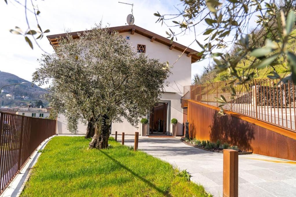 uma casa com uma árvore no jardim da frente em Il Pradicciolo Agriturismo em Castelnuovo di Garfagnana