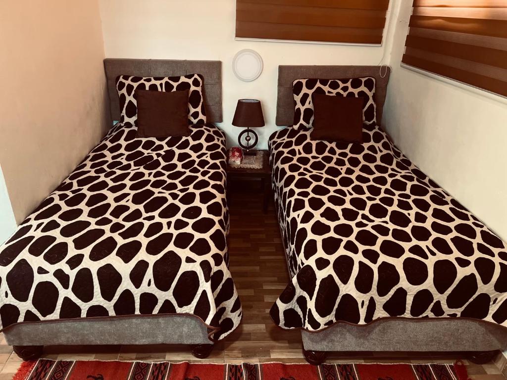 twee bedden naast elkaar in een slaapkamer bij IBN Khaldoon in Madaba