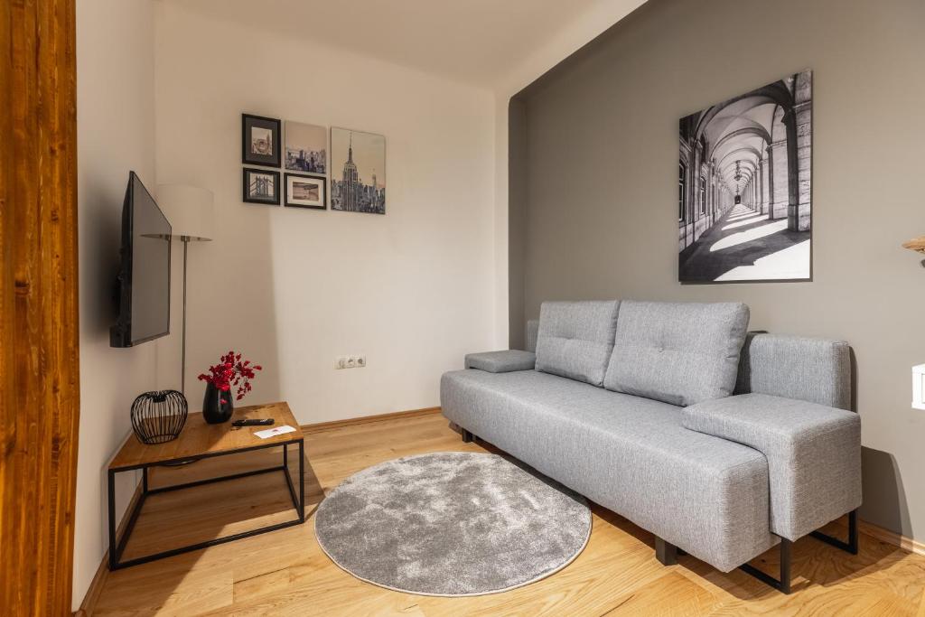A television and/or entertainment centre at Cozy Studio Apartment Located in Vienna's Vibrant City Center