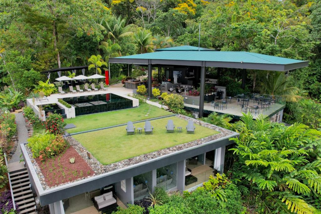 an aerial view of a house with a garden at Rancho Pacifico - Boutique Hotel for Adults in Uvita