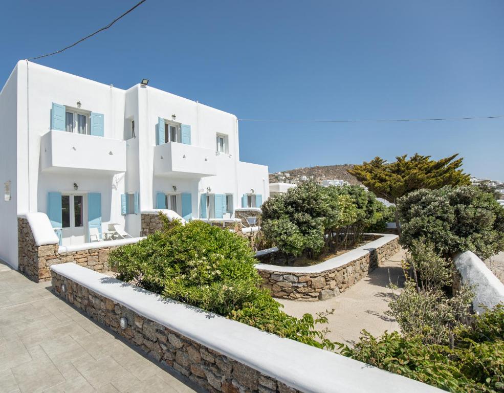 a view of the villa from the balcony at Eleftheria Hotel & Apartments in Ornos