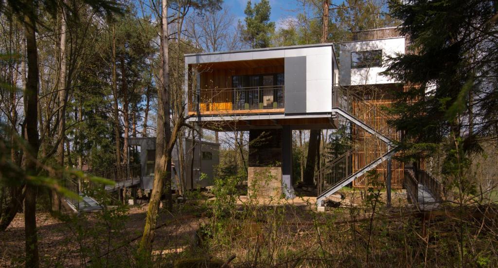 a house in the middle of a forest at Baumhaus Lodge Schrems in Schrems