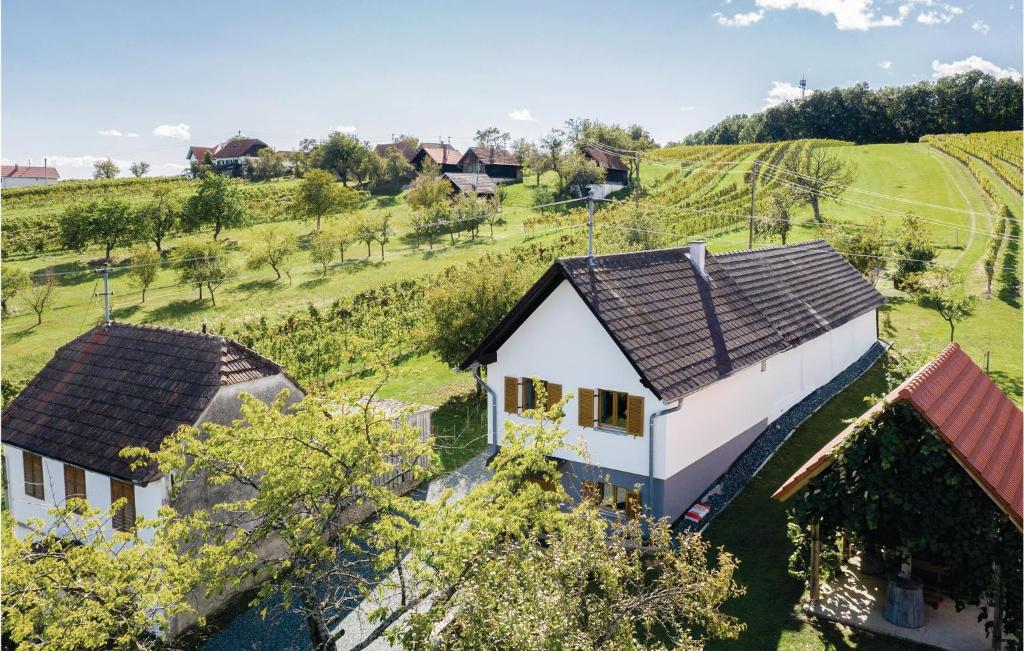 uma vista aérea de uma casa branca num campo em Schoenes Ferienhaus In Eberau em Eberau
