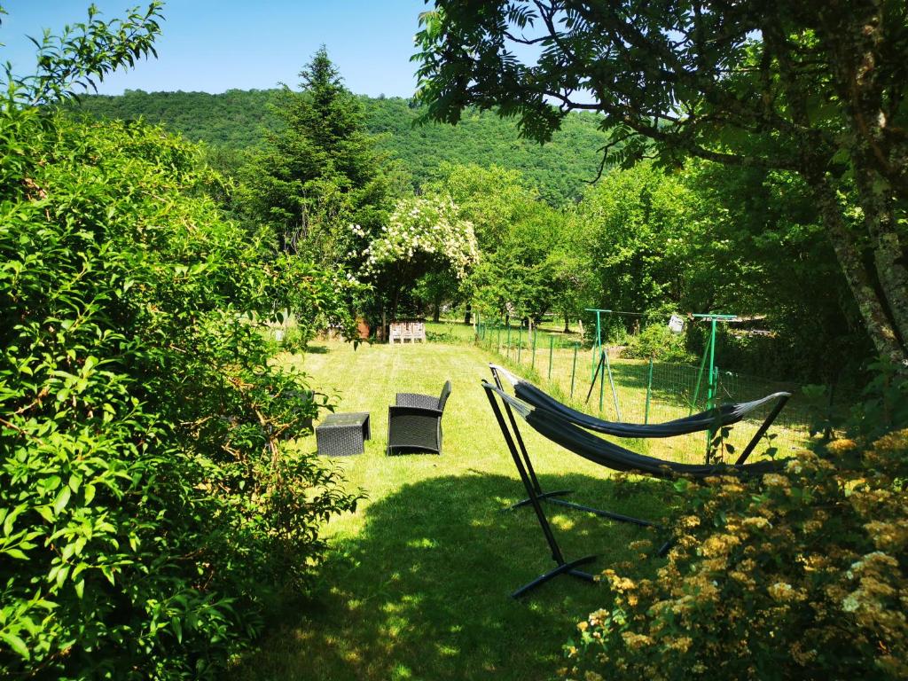a hammock in the middle of a garden at Au bord de Seille in Nevy-sur-Seille