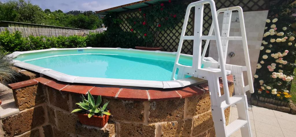 a pool with a ladder and a chair next to a ladder at Il Giardino di Laura in Corsanico-Bargecchia