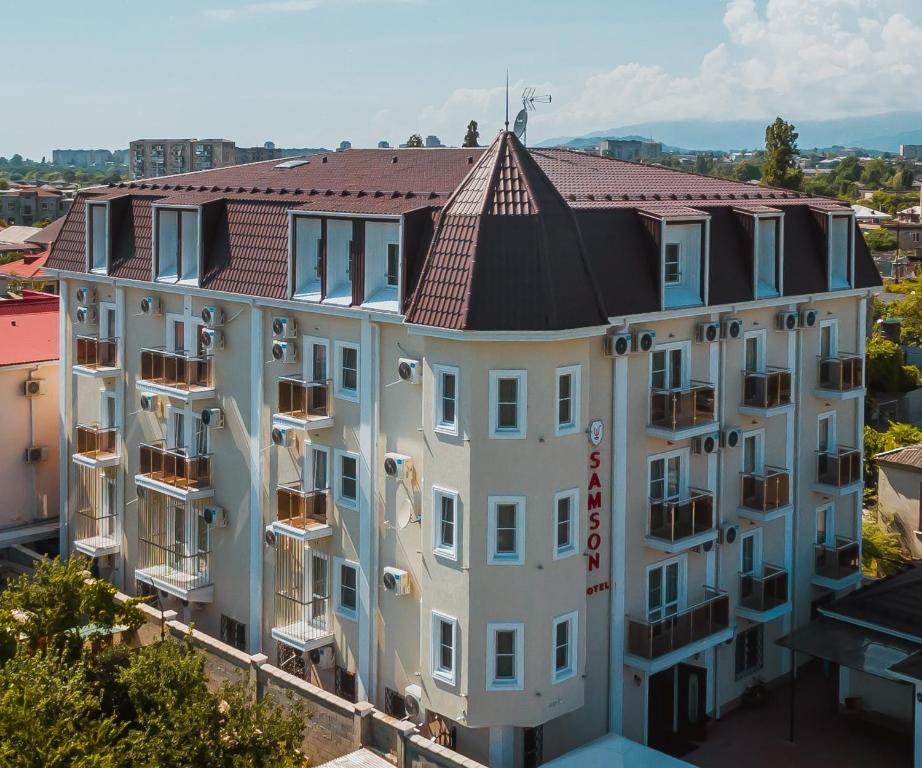 an overhead view of a building with a red roof at Hotel Samson in Sukhum