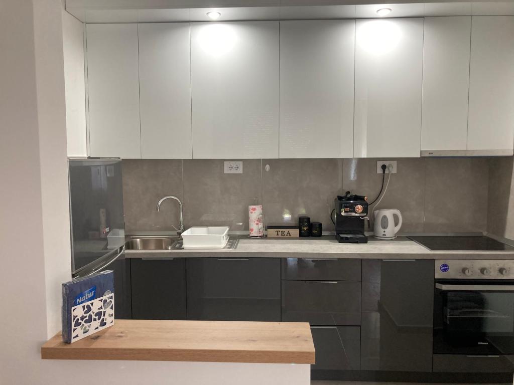 Kuchyň nebo kuchyňský kout v ubytování Apartman N&N