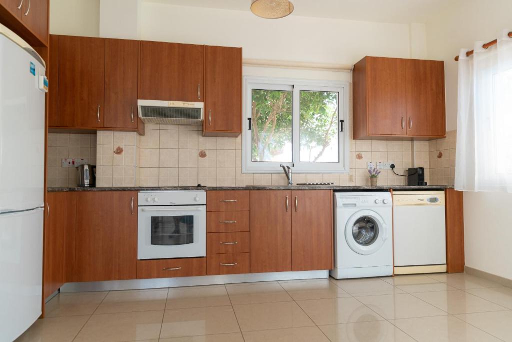 Kuchyň nebo kuchyňský kout v ubytování Konnos Villa Ekaterina