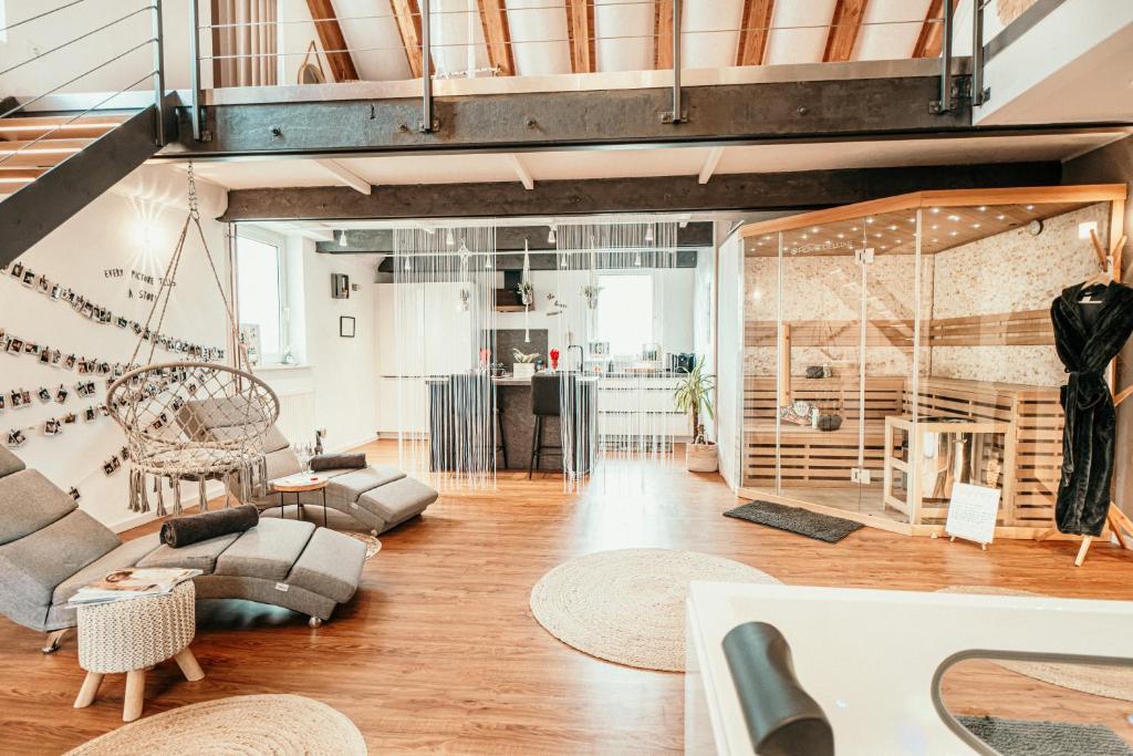 Posezení v ubytování Luxusloft Timeout with private Spa
