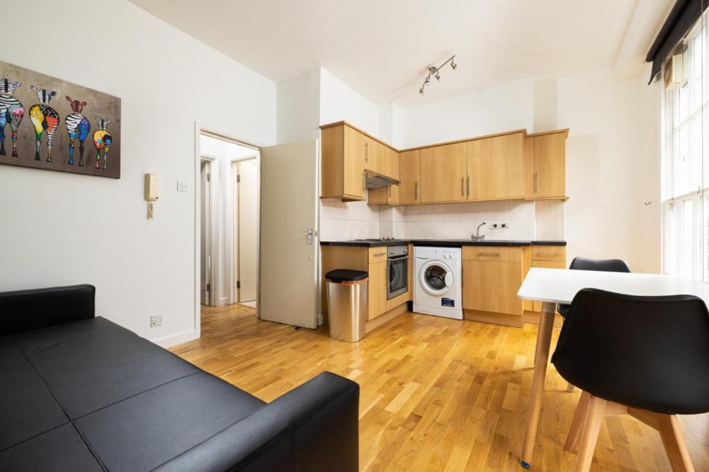 ロンドンにあるEuston Studio Apartmentsのキッチン(ソファ、テーブル付)